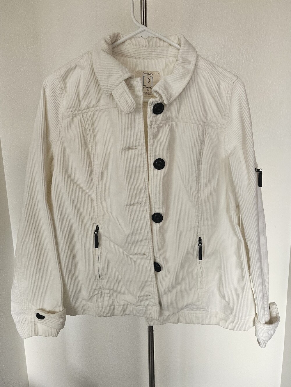 Relativity White Button Down Collar Corduroy Jacket Coat Size Medium